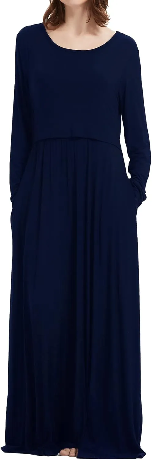 Smallshow Women's Long Sleeve Maxi Nursing Dress Maternity Breastfeeding Clothes
