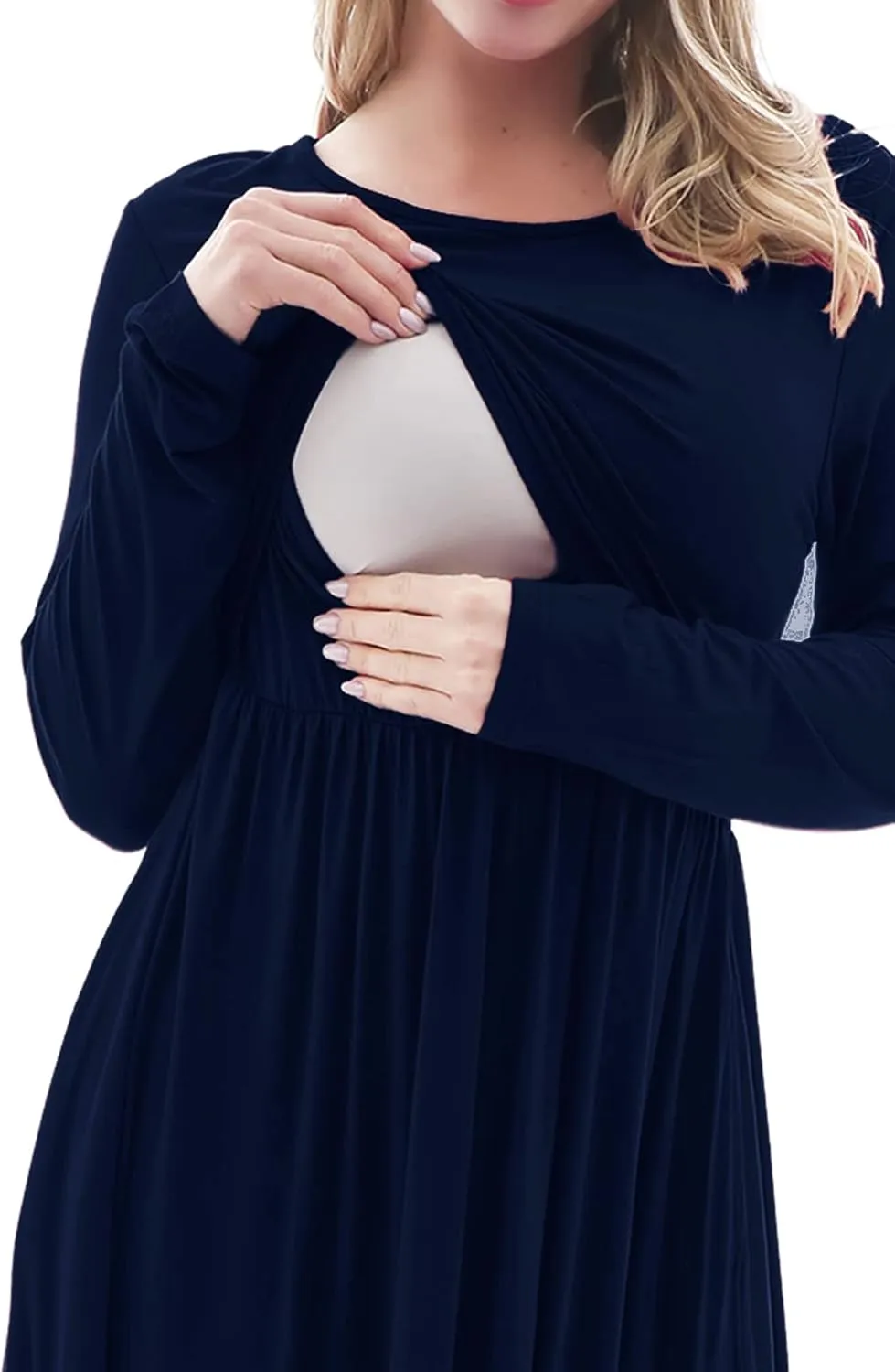 Smallshow Women's Long Sleeve Maxi Nursing Dress Maternity Breastfeeding Clothes