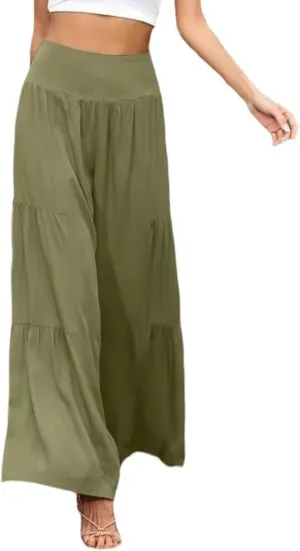 Smoneyful Womens High Waisted Cotton Linen Pant Casual Loose Trendy Trouser Flowy Wide Leg Palazzo Comfy Stretchy Lounge Pant