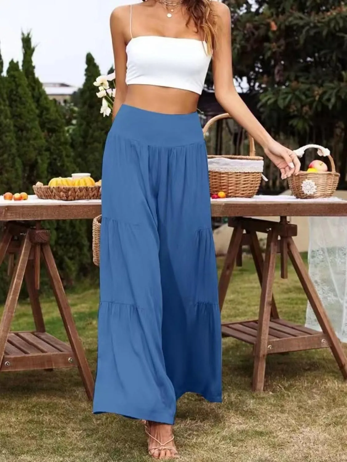 Smoneyful Womens High Waisted Cotton Linen Pant Casual Loose Trendy Trouser Flowy Wide Leg Palazzo Comfy Stretchy Lounge Pant