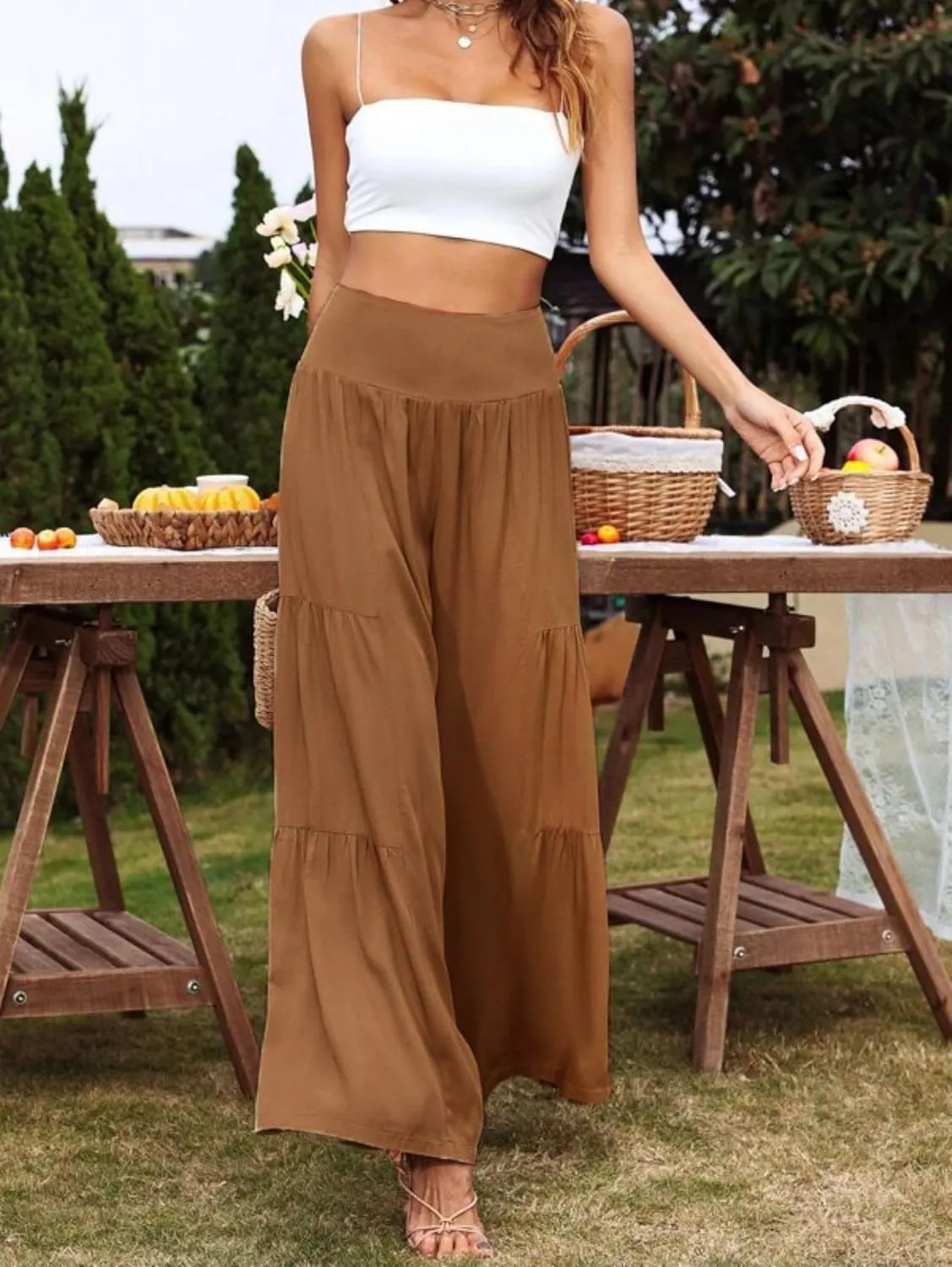 Smoneyful Womens High Waisted Cotton Linen Pant Casual Loose Trendy Trouser Flowy Wide Leg Palazzo Comfy Stretchy Lounge Pant