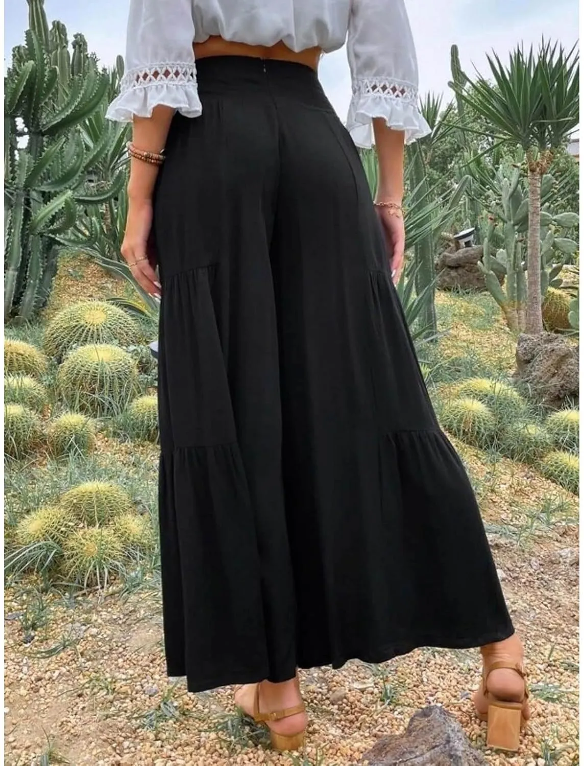 Smoneyful Womens High Waisted Cotton Linen Pant Casual Loose Trendy Trouser Flowy Wide Leg Palazzo Comfy Stretchy Lounge Pant