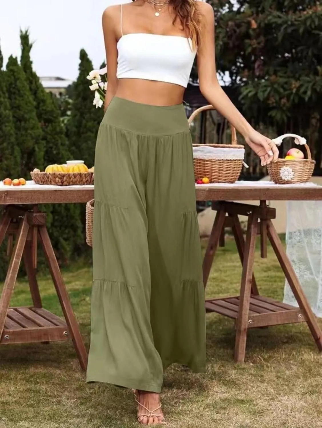Smoneyful Womens High Waisted Cotton Linen Pant Casual Loose Trendy Trouser Flowy Wide Leg Palazzo Comfy Stretchy Lounge Pant