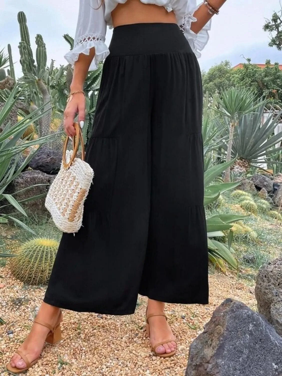 Smoneyful Womens High Waisted Cotton Linen Pant Casual Loose Trendy Trouser Flowy Wide Leg Palazzo Comfy Stretchy Lounge Pant