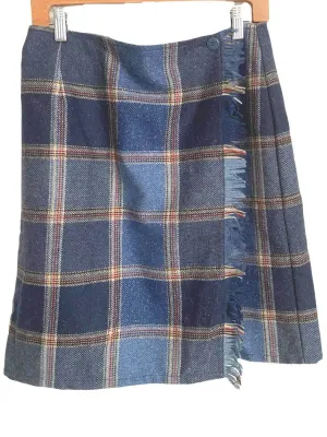 Soft Autumn Blue Plaid Wool Skirt