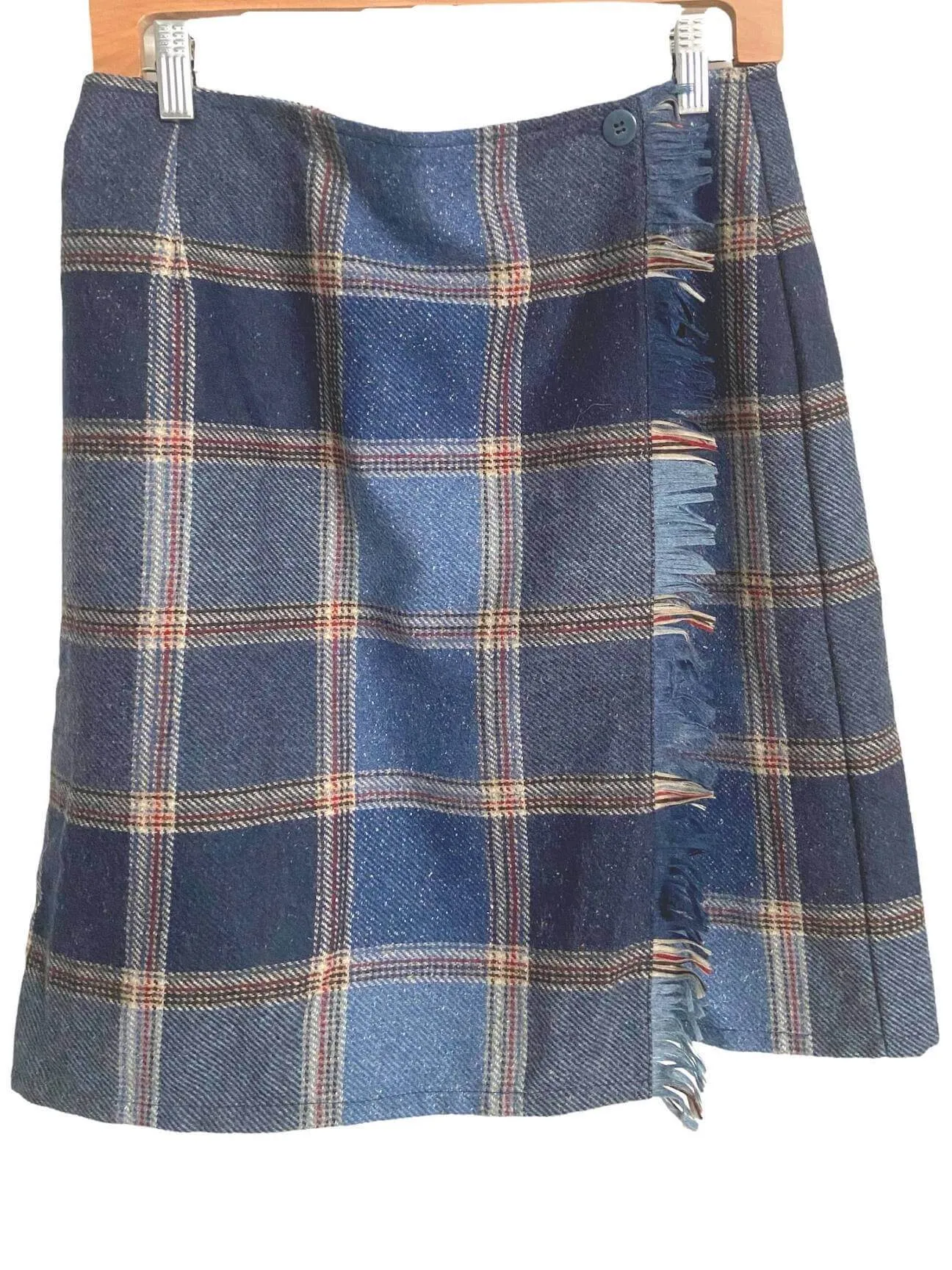 Soft Autumn Blue Plaid Wool Skirt