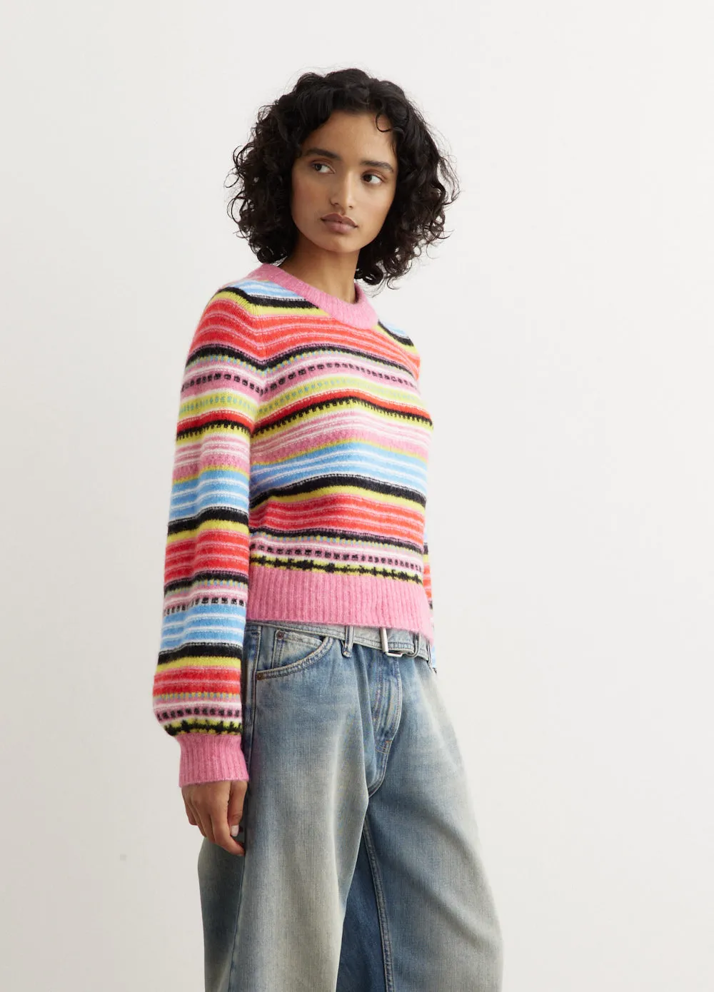 Soft Wool Stripe O-Neck Sweater