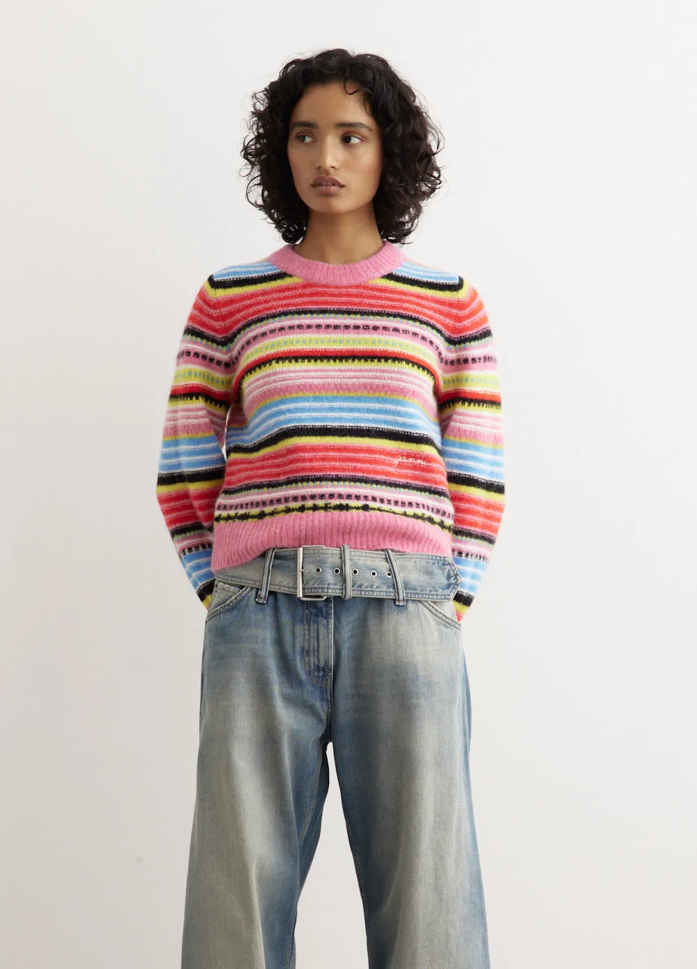 Soft Wool Stripe O-Neck Sweater