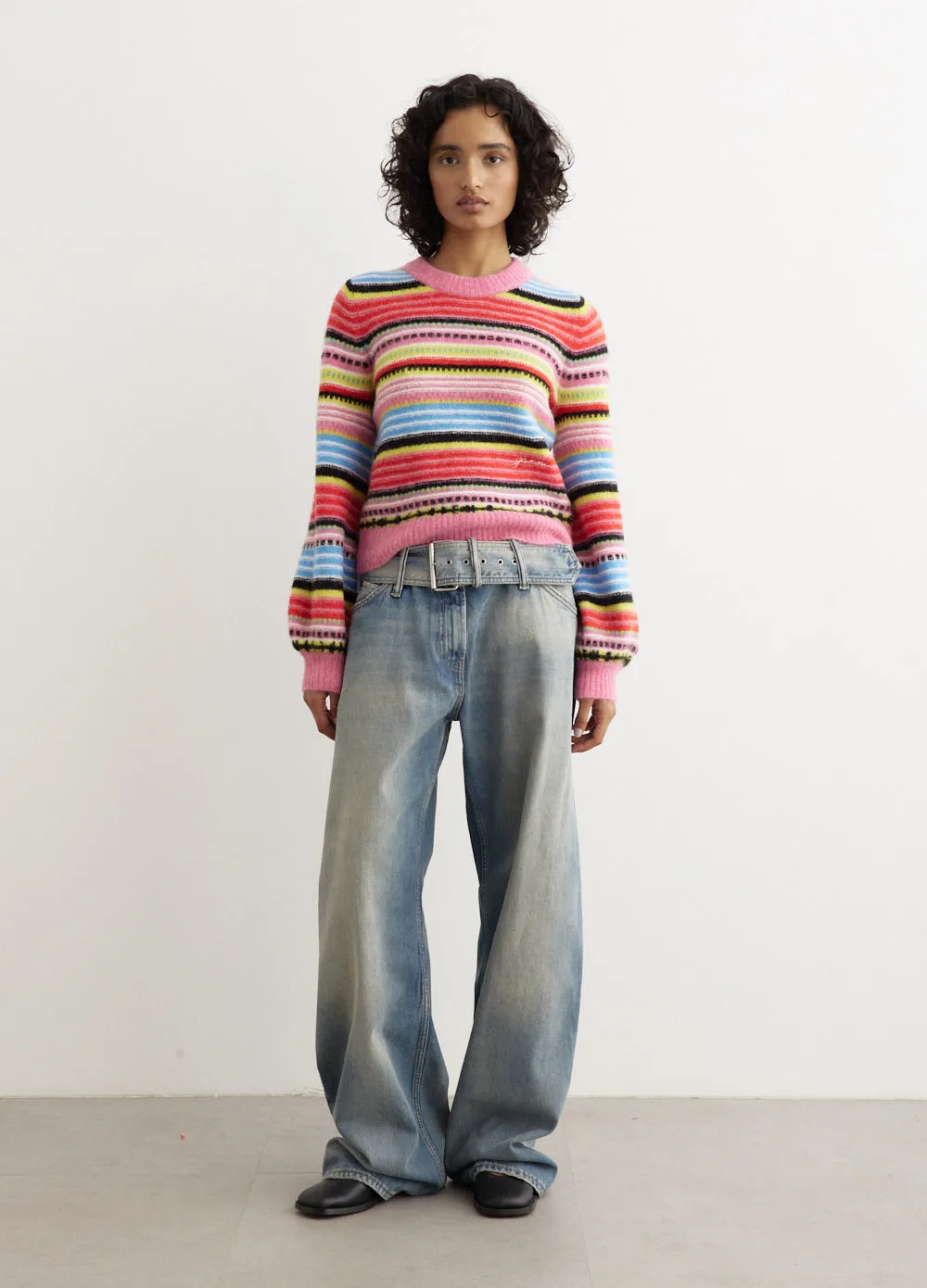 Soft Wool Stripe O-Neck Sweater