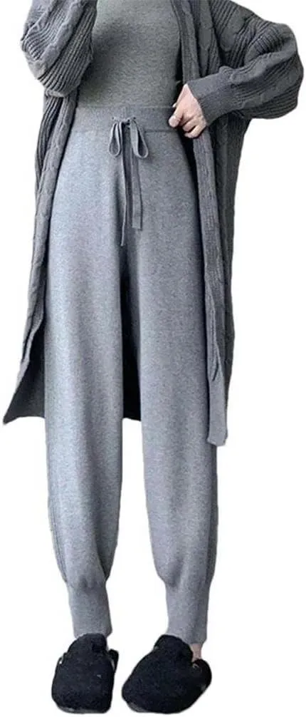 Solid Color Pants for Women in Autumn and Winter Thickened Knitted Ankle Pants Zipper Elastic Waist Soft Tying Harem Pants