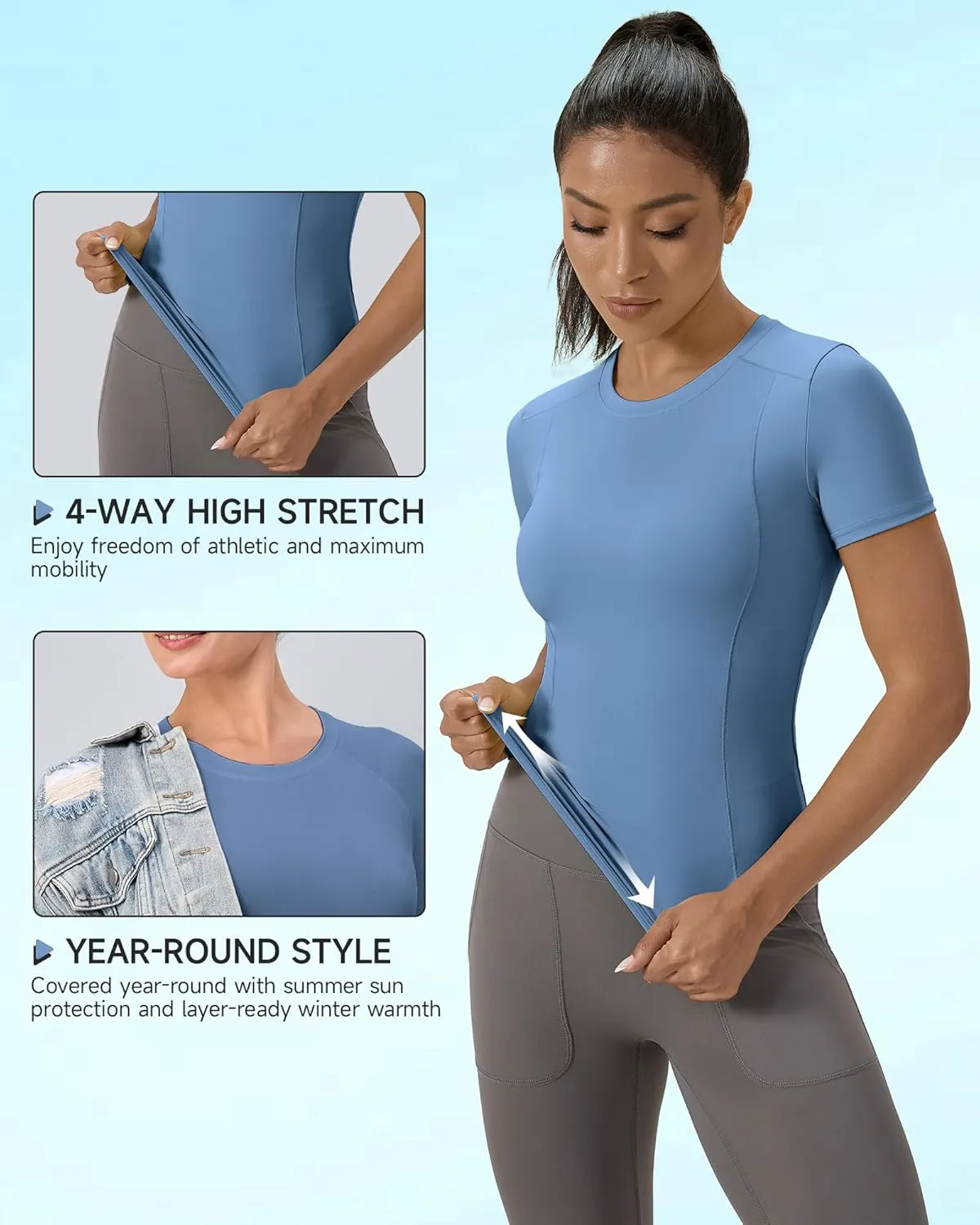 SPVISE Women's Short Sleeve Compression Shirt Workout Tops Cool Dry Running Gym Yoga Shirts Fitted Basic T-Shirt Crewneck