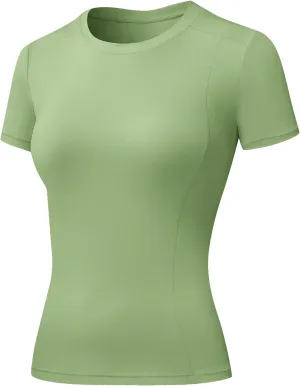 SPVISE Women's Short Sleeve Compression Shirt Workout Tops Cool Dry Running Gym Yoga Shirts Fitted Basic T-Shirt Crewneck
