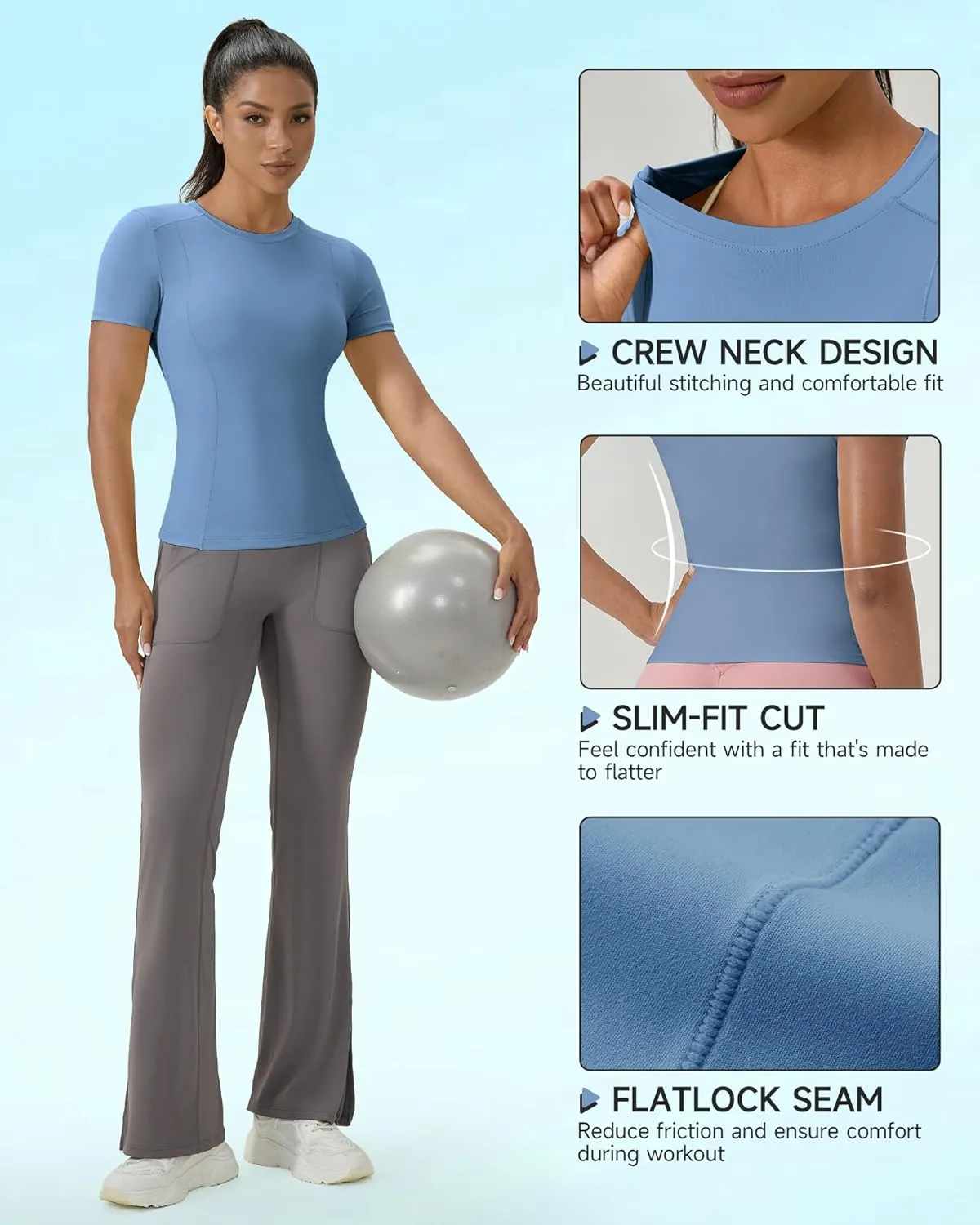 SPVISE Women's Short Sleeve Compression Shirt Workout Tops Cool Dry Running Gym Yoga Shirts Fitted Basic T-Shirt Crewneck