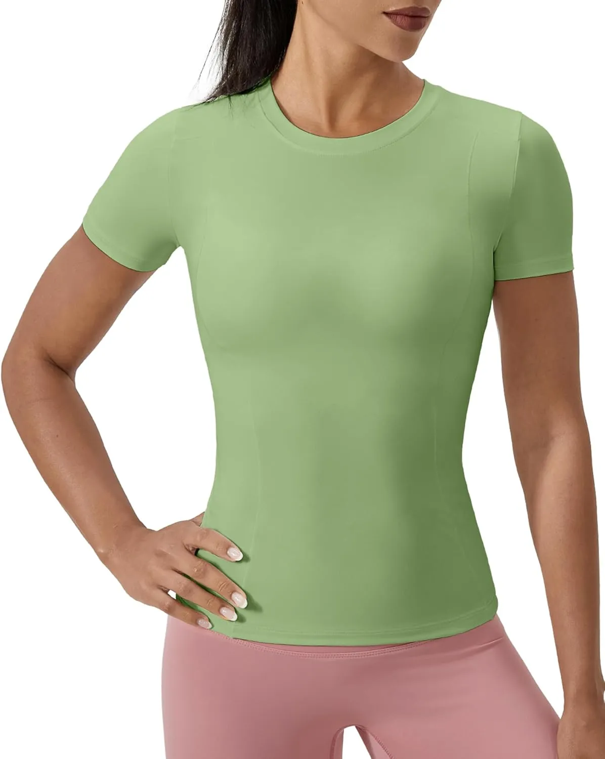 SPVISE Women's Short Sleeve Compression Shirt Workout Tops Cool Dry Running Gym Yoga Shirts Fitted Basic T-Shirt Crewneck