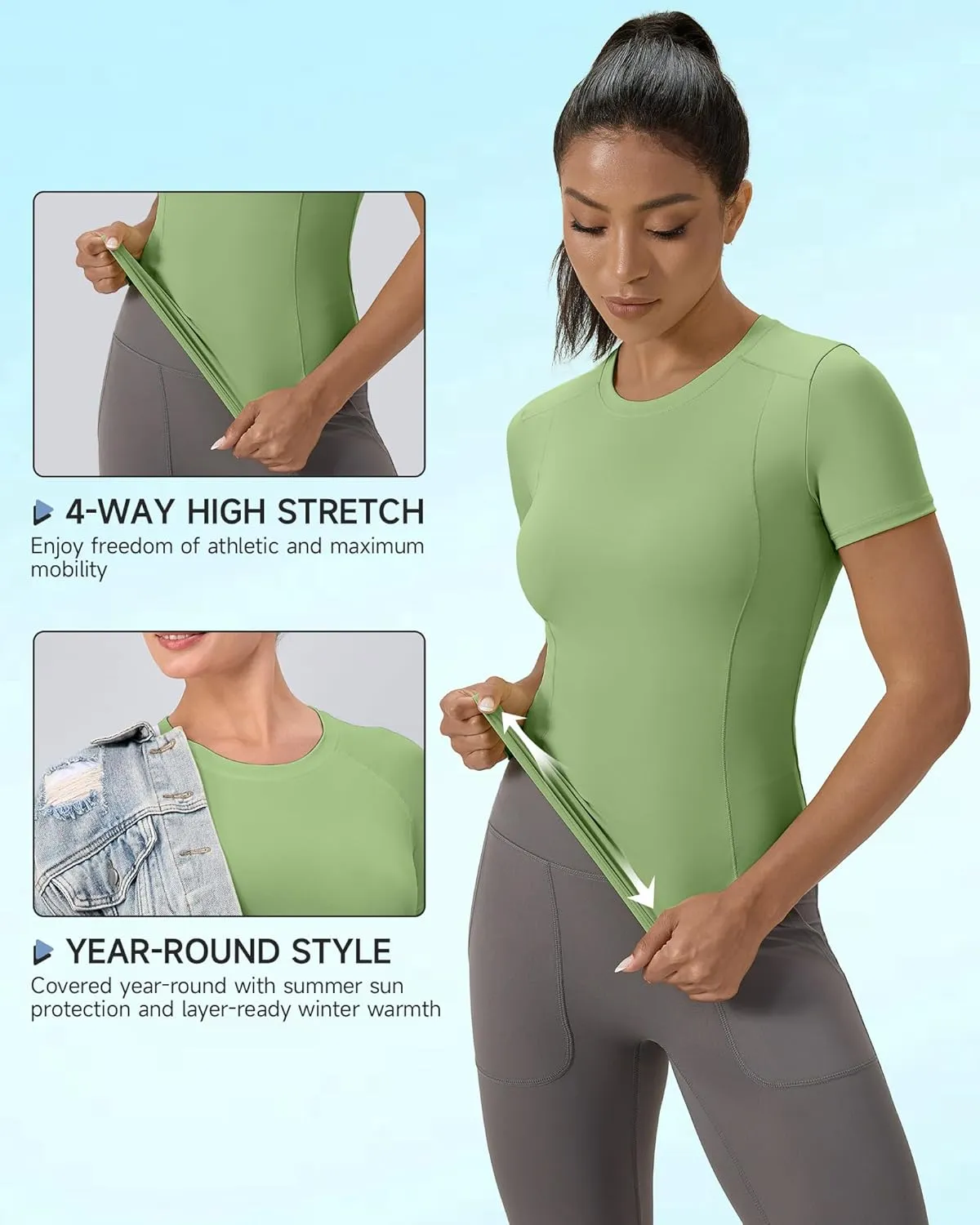 SPVISE Women's Short Sleeve Compression Shirt Workout Tops Cool Dry Running Gym Yoga Shirts Fitted Basic T-Shirt Crewneck