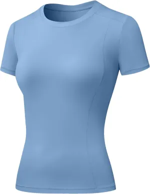 SPVISE Women's Short Sleeve Compression Shirt Workout Tops Cool Dry Running Gym Yoga Shirts Fitted Basic T-Shirt Crewneck