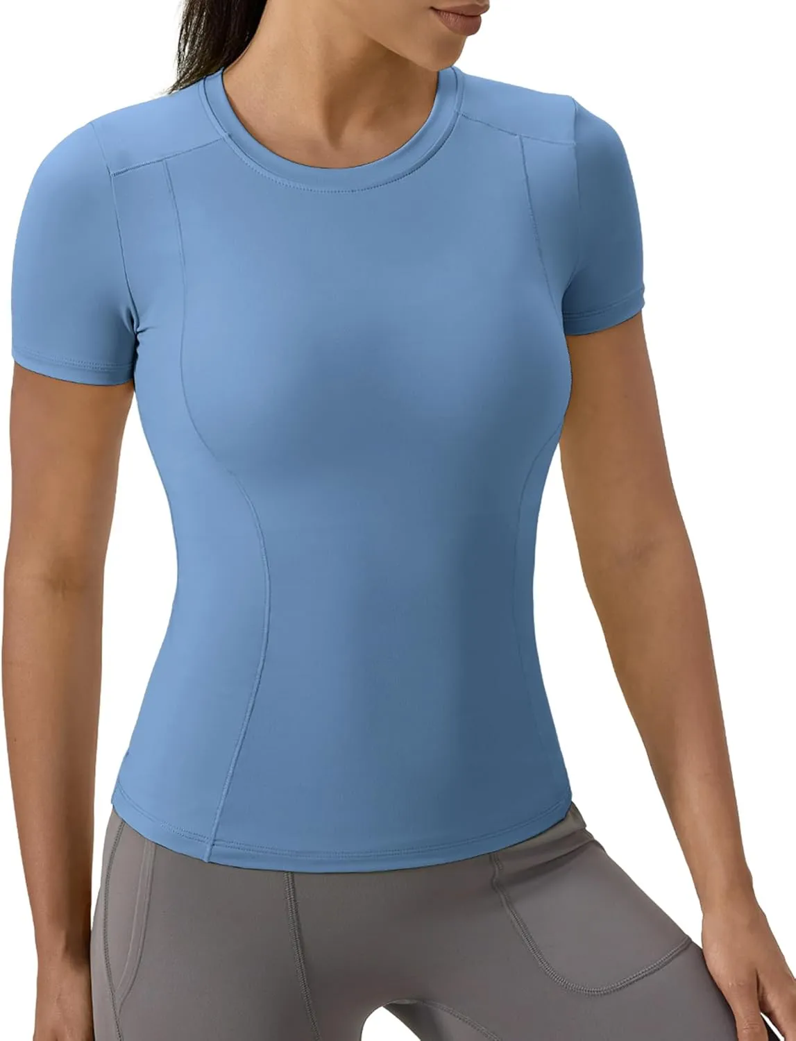 SPVISE Women's Short Sleeve Compression Shirt Workout Tops Cool Dry Running Gym Yoga Shirts Fitted Basic T-Shirt Crewneck