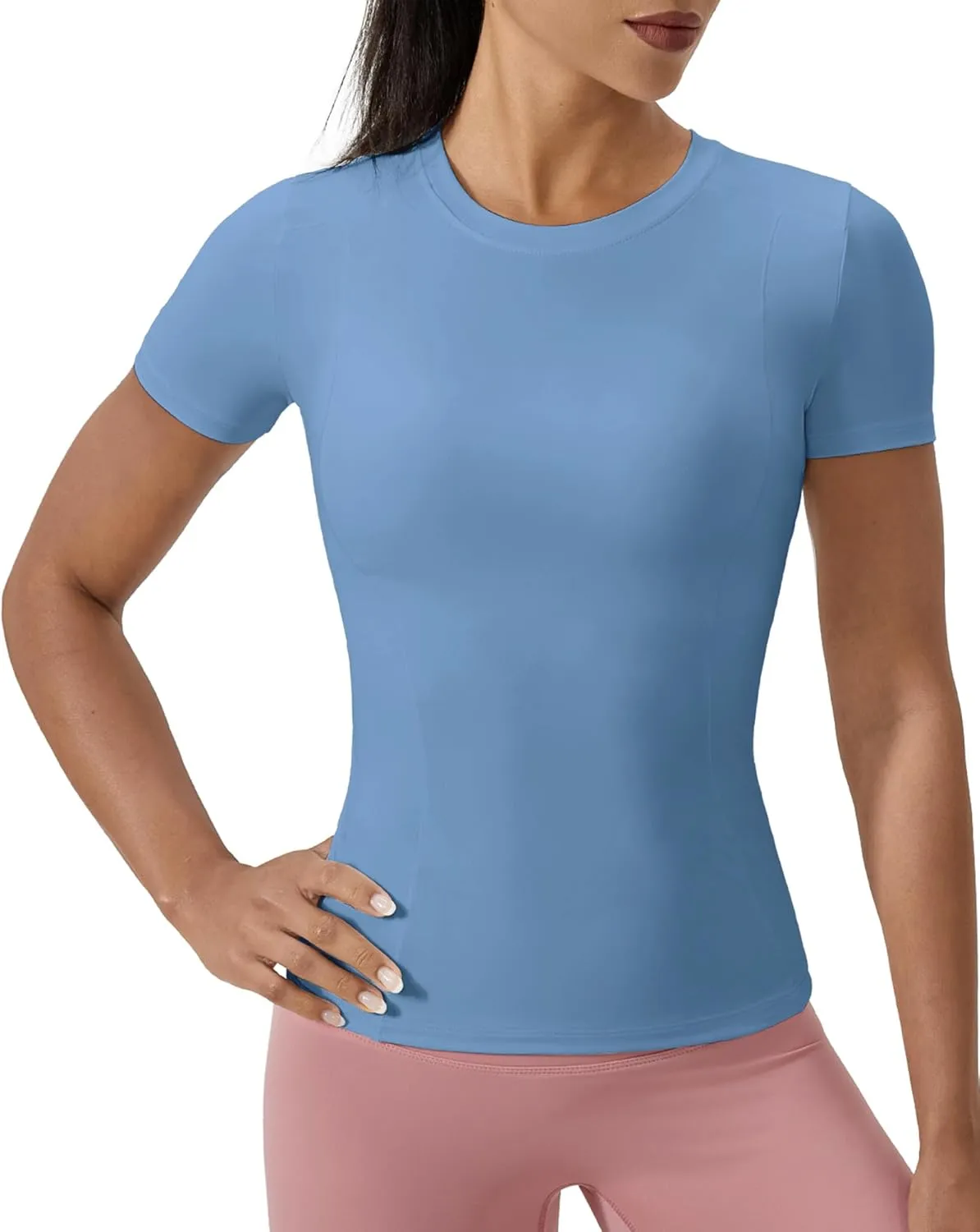 SPVISE Women's Short Sleeve Compression Shirt Workout Tops Cool Dry Running Gym Yoga Shirts Fitted Basic T-Shirt Crewneck