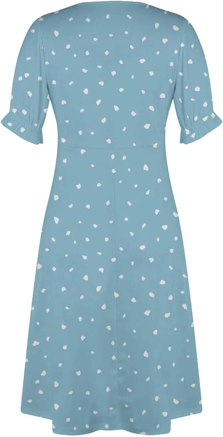 Summer Dresses for Women 2025 Vacation Trendy Elegant Sexy V Neck Bubble Sleeve Beach Dress Casual Boho Midi Sundress