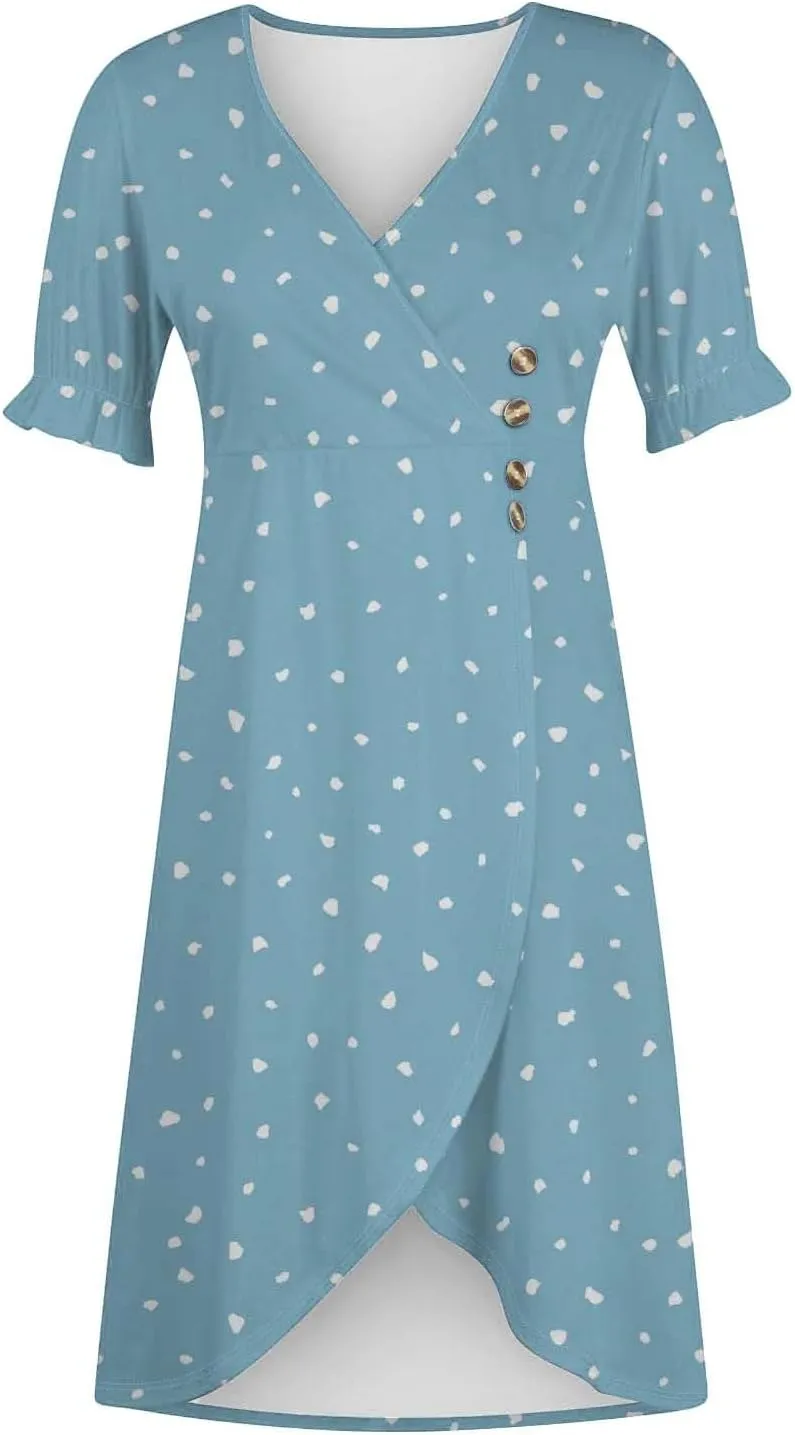 Summer Dresses for Women 2025 Vacation Trendy Elegant Sexy V Neck Bubble Sleeve Beach Dress Casual Boho Midi Sundress