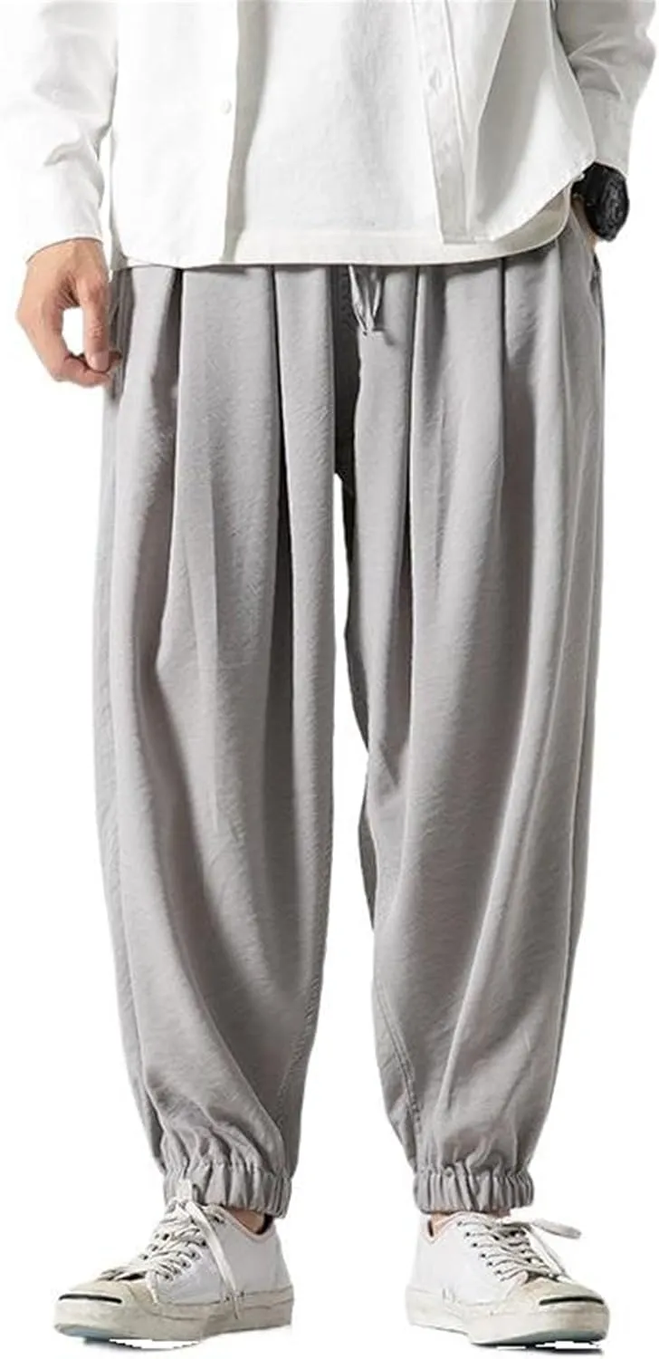 Summer Plus Size Chinese Style Cotton-Linen Ice Silk Harem Pants - Japanese Style Wide-Legged Trousers