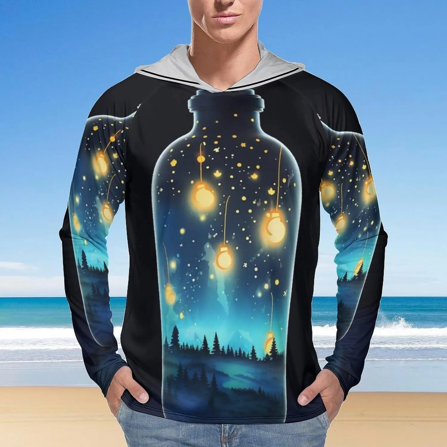 Sun Protection Shirt Long Sleeve Hoodie Beautiful Bottle Lightweight Rash Guard Quick Dry Sun Shirt for Outdoor