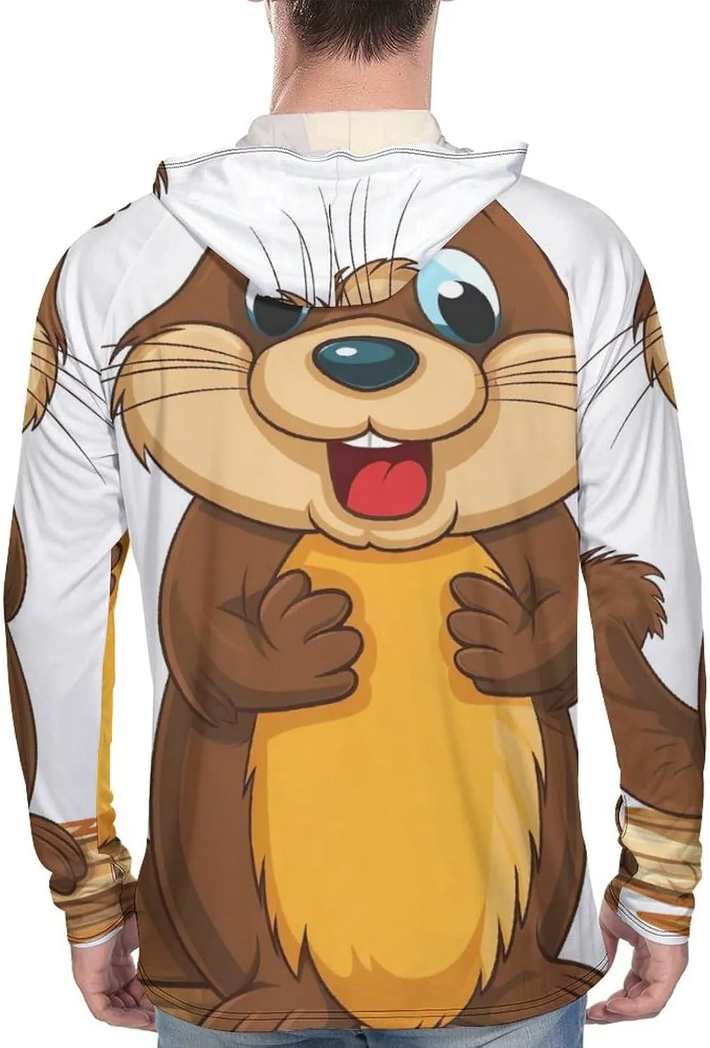 Sun Protection Shirt Long Sleeve Hoodie Cartoon Animated Beaver Lightweight Rash Guard Quick Dry Sun Shirt for Outdoor