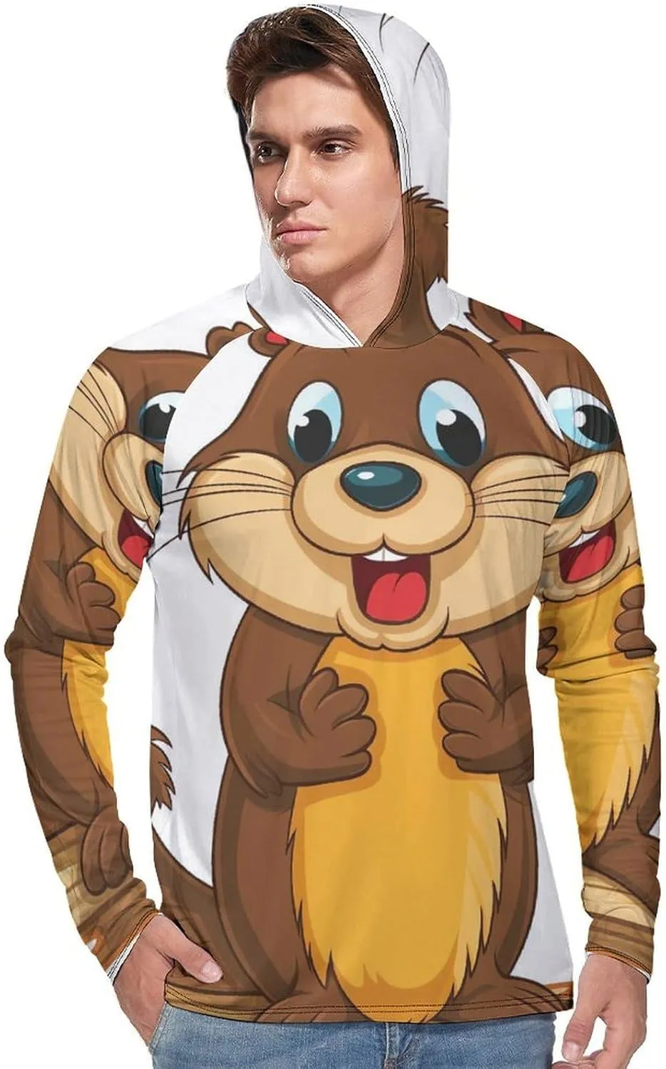 Sun Protection Shirt Long Sleeve Hoodie Cartoon Animated Beaver Lightweight Rash Guard Quick Dry Sun Shirt for Outdoor