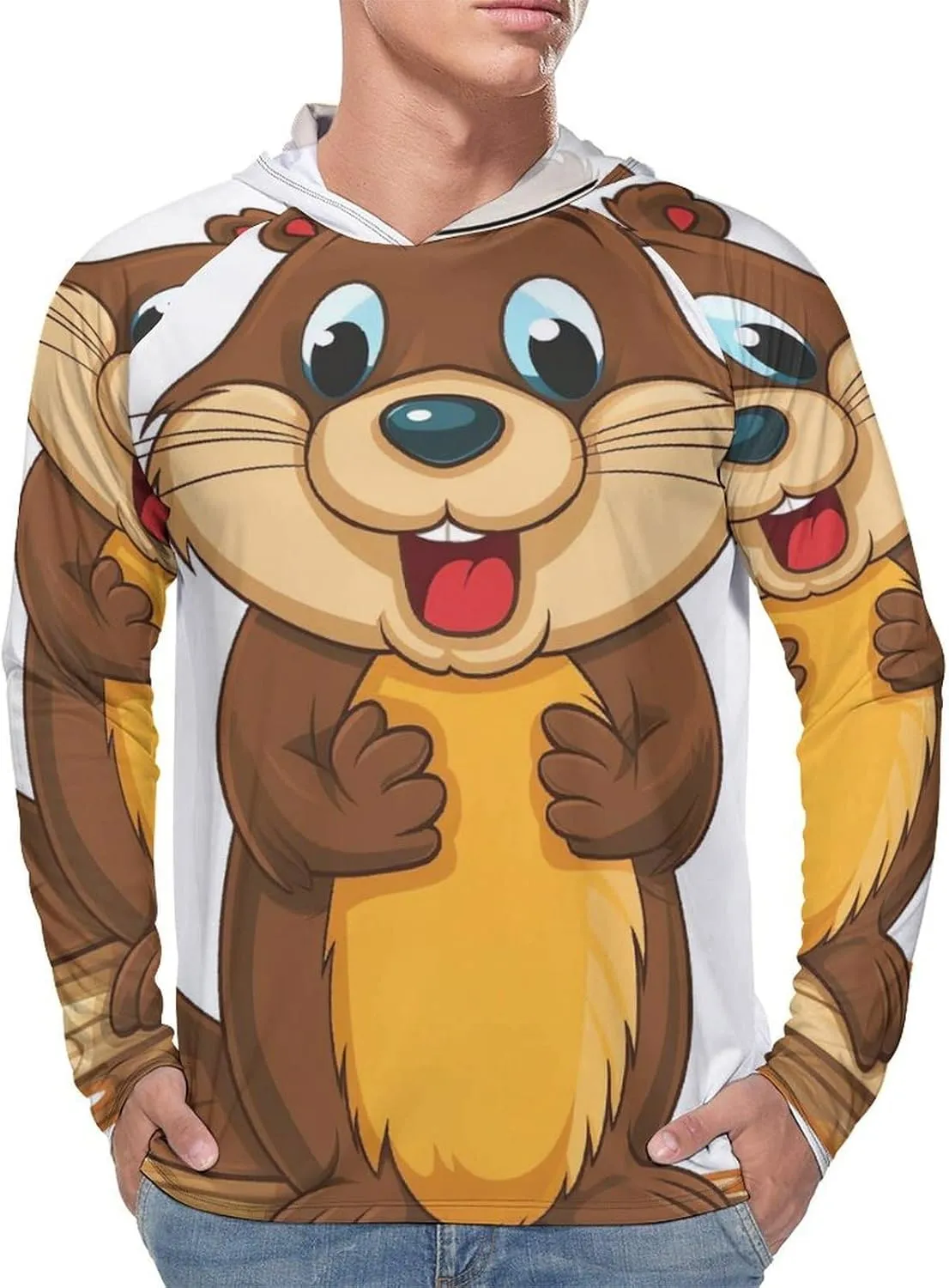 Sun Protection Shirt Long Sleeve Hoodie Cartoon Animated Beaver Lightweight Rash Guard Quick Dry Sun Shirt for Outdoor
