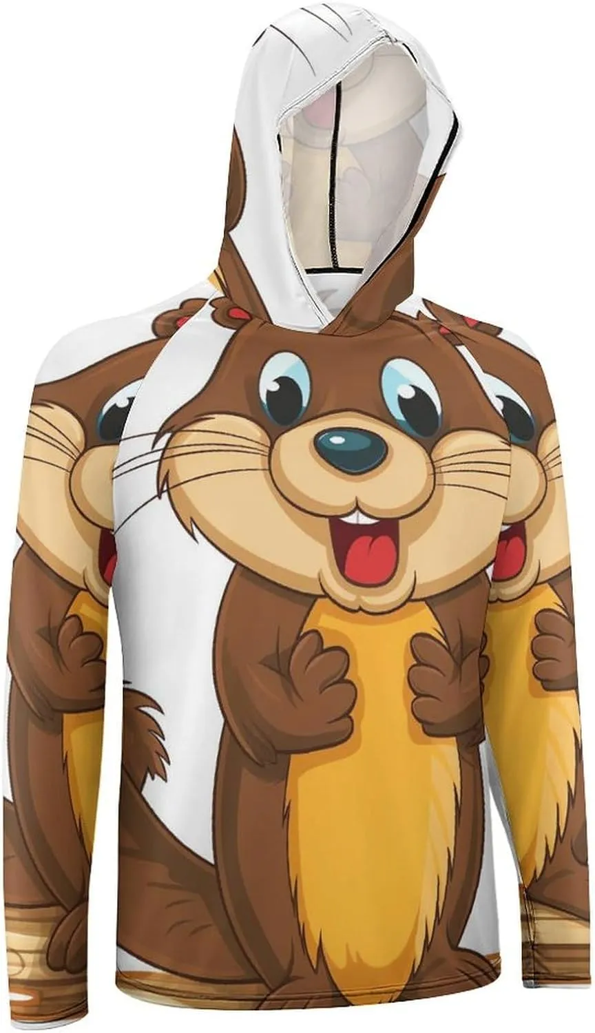 Sun Protection Shirt Long Sleeve Hoodie Cartoon Animated Beaver Lightweight Rash Guard Quick Dry Sun Shirt for Outdoor