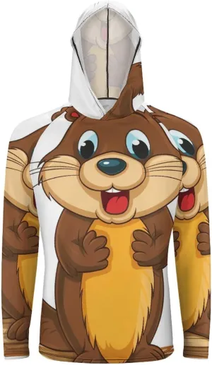 Sun Protection Shirt Long Sleeve Hoodie Cartoon Animated Beaver Lightweight Rash Guard Quick Dry Sun Shirt for Outdoor