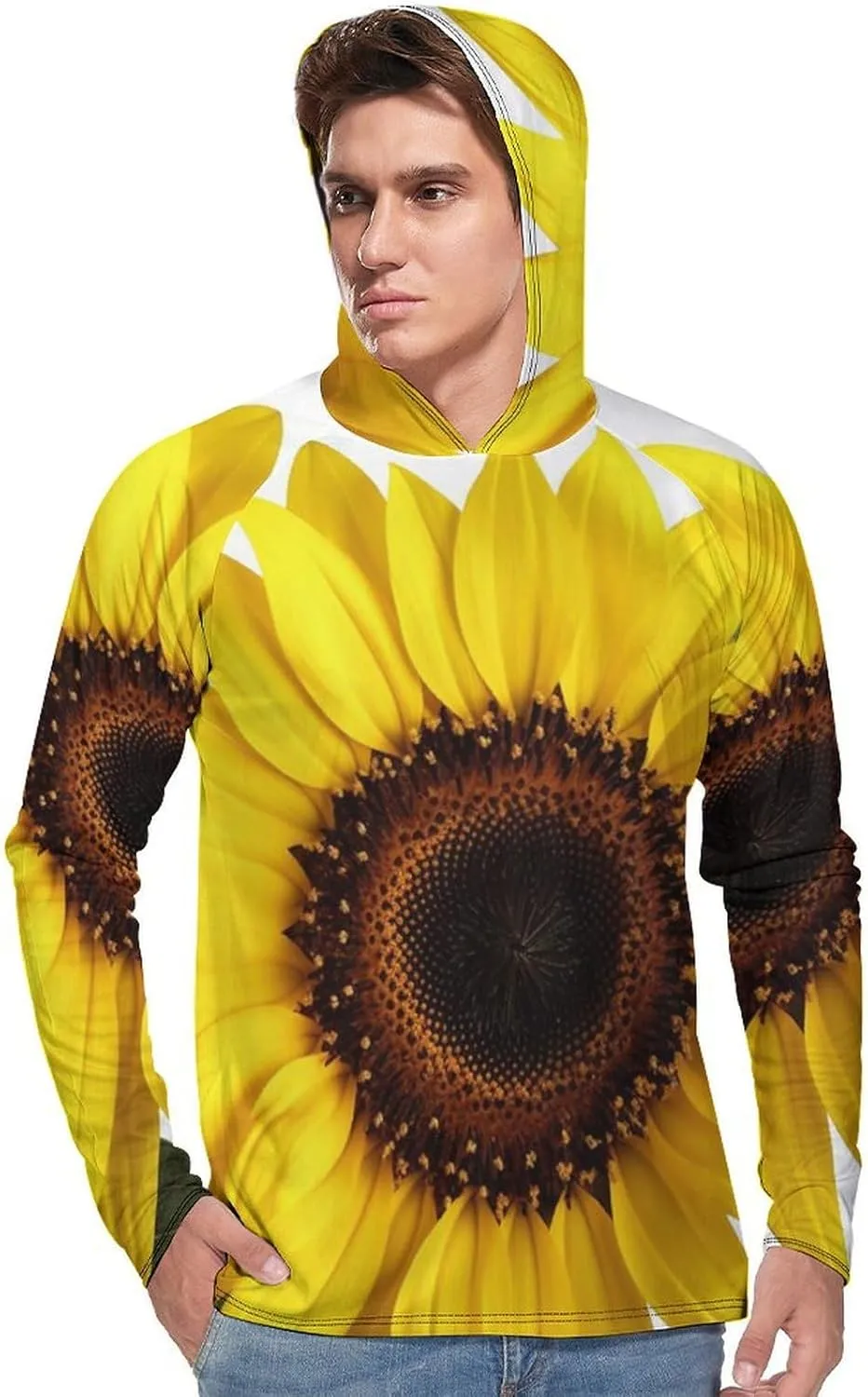 Sun Protection Shirt Long Sleeve Hoodie Flower Sunflower Lightweight Rash Guard Quick Dry Sun Shirt for Outdoor