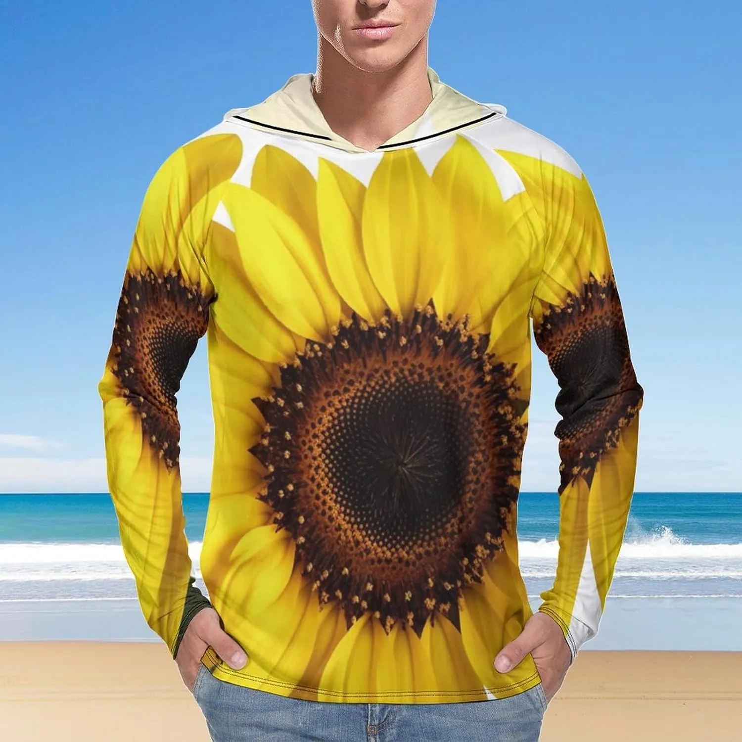 Sun Protection Shirt Long Sleeve Hoodie Flower Sunflower Lightweight Rash Guard Quick Dry Sun Shirt for Outdoor