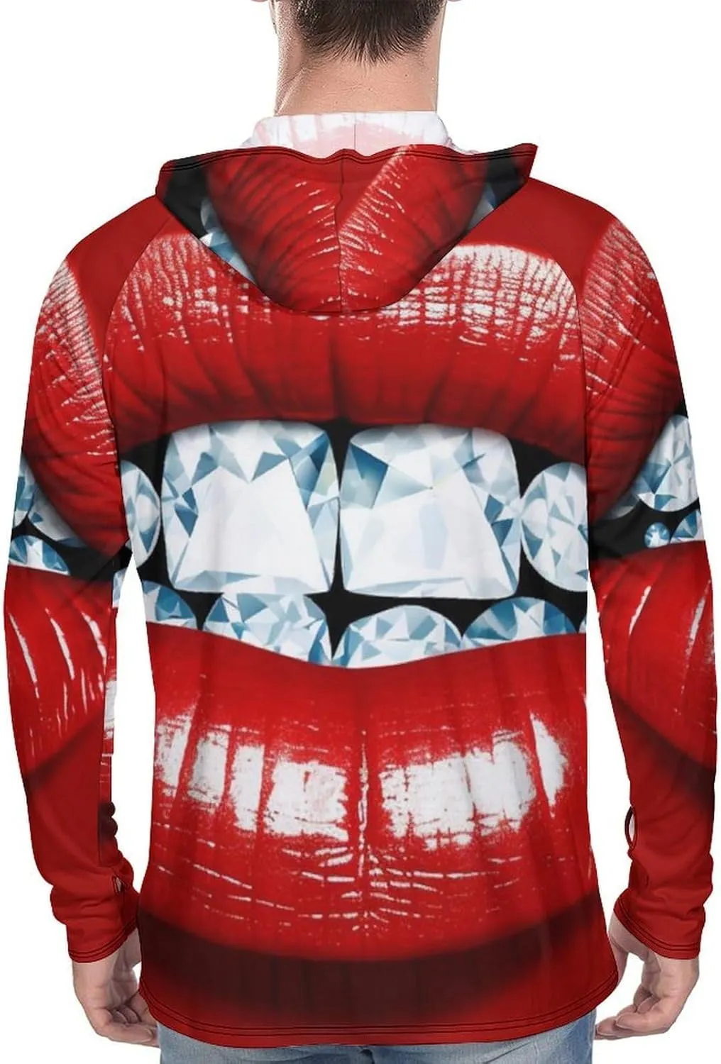 Sun Protection Shirt Long Sleeve Hoodie Red Lips with Diamond Lightweight Rash Guard Quick Dry Sun Shirt for Outdoor