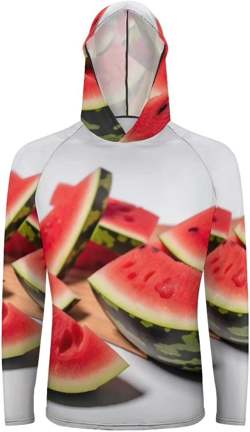 Sun Protection Shirt Long Sleeve Hoodie Slices of Watermelon Lightweight Rash Guard Quick Dry Sun Shirt for Outdoor