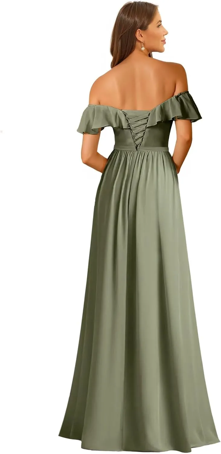 SYYS Bridesmaid Dresses for Women Split Chiffon Long Formal Dresses with Slit SYYS518