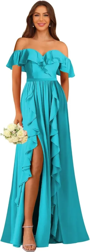 SYYS Bridesmaid Dresses for Women Split Chiffon Long Formal Dresses with Slit SYYS518