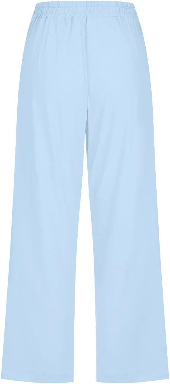 TARIENDY Capri Pants for Women 2025 Summer Casual Elastic Drawstring High Waisted Pants Straight Wide Leg Cropped Trouser