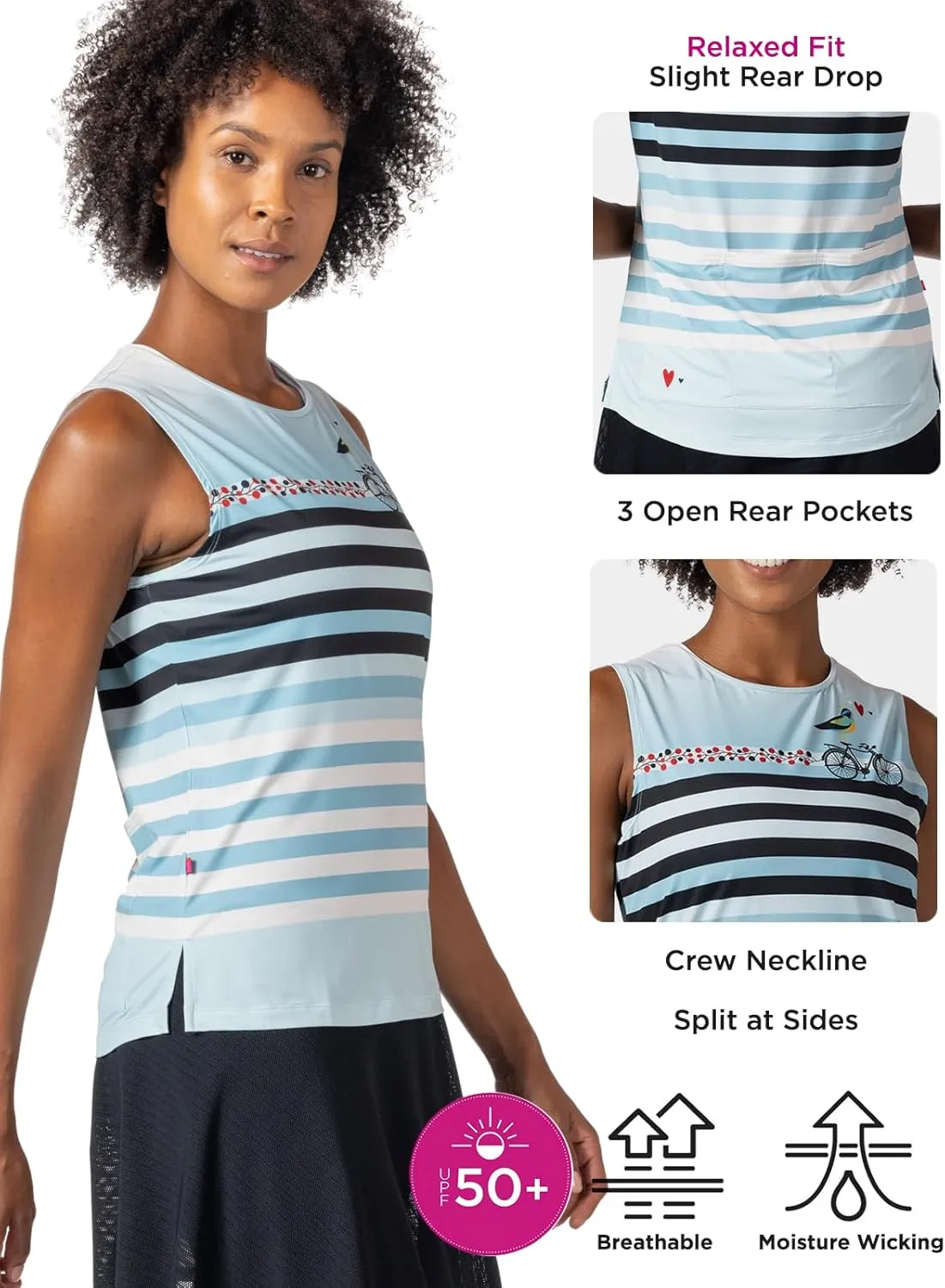 Terry Cycling Jersey Womens Soleil Split Tank Top for Women, UPF 50   Sleeveless Bike Jersey Summer Top
