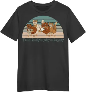 The Cat Family is Going to The Party Retro Sunset T-Shirt, Funny Cat Family T-Shirt Black