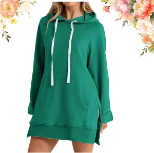 The Warmy Oversized Hoodie, Warmy Hoodies for Women, The Warmy Hoodie, Women's Casual Pullover Long Sleeve Split Hem Dress