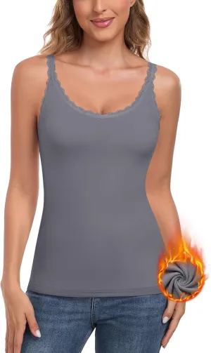 Thermal Tank Top for Women Sleeveless Fleece Lined Top Thermal Undershirt Warm Camisoles Winter Vest