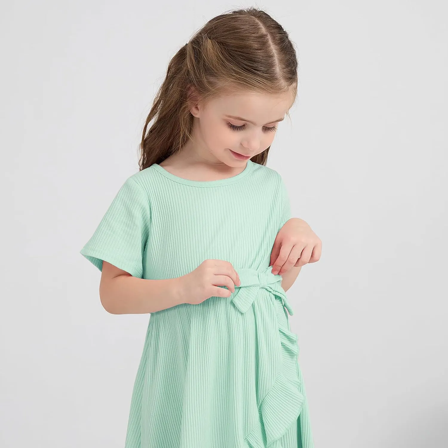 Toddler Girls Dress Cute Short Sleeve with Cotton Summer Dresses Casual Infant Beach Casual Sundress 3-8 Years