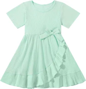 Toddler Girls Dress Cute Short Sleeve with Cotton Summer Dresses Casual Infant Beach Casual Sundress 3-8 Years