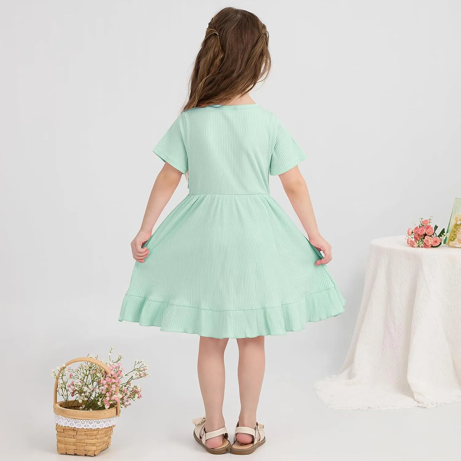 Toddler Girls Dress Cute Short Sleeve with Cotton Summer Dresses Casual Infant Beach Casual Sundress 3-8 Years