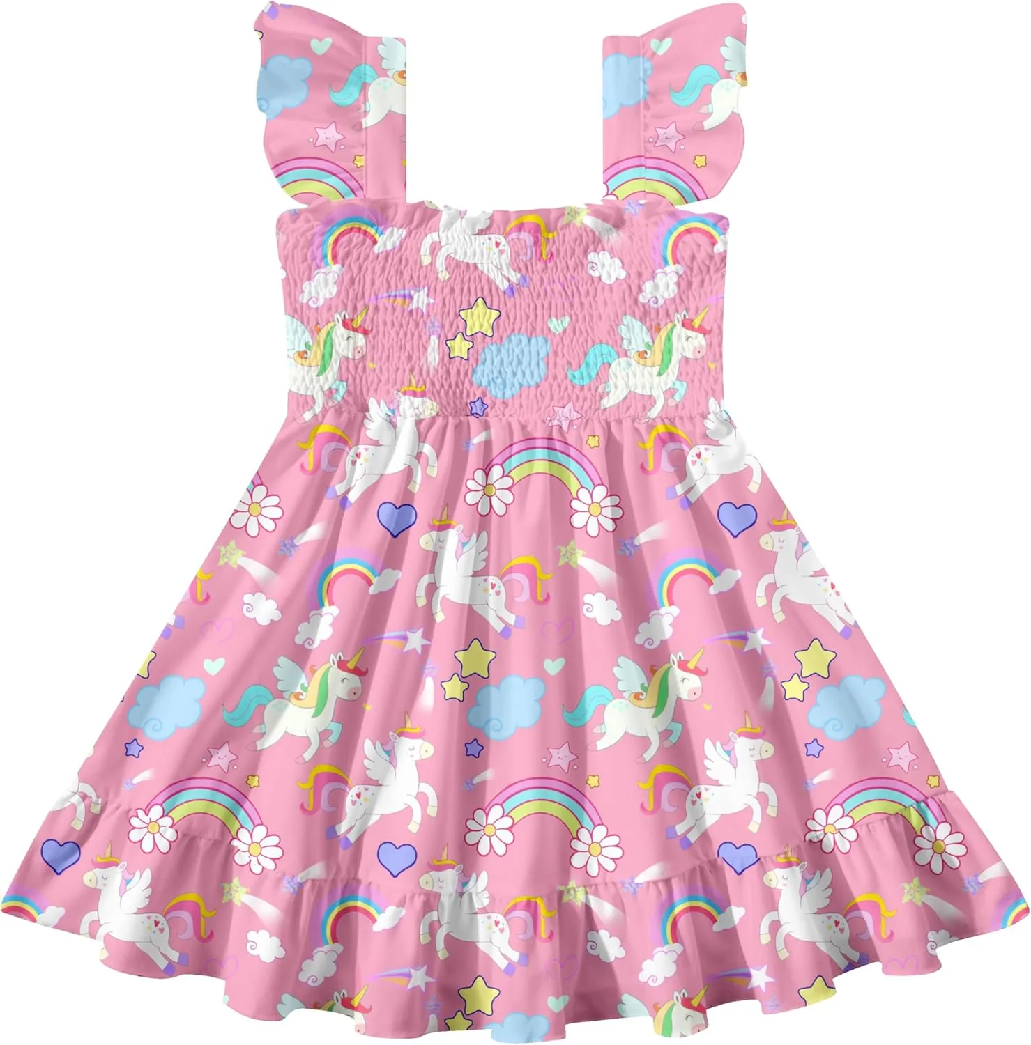 Toddler Little Girls Dress Kids Sleeveless Ruffle Dresses Summer Blue Floral Beach Casual Sundress for 3-7 Years