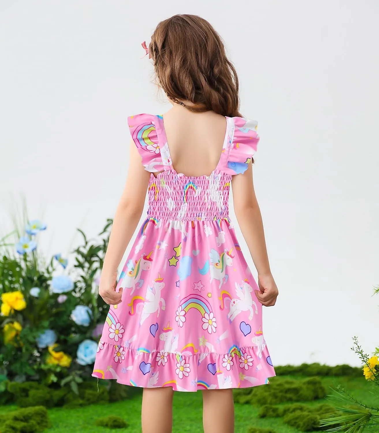 Toddler Little Girls Dress Kids Sleeveless Ruffle Dresses Summer Blue Floral Beach Casual Sundress for 3-7 Years