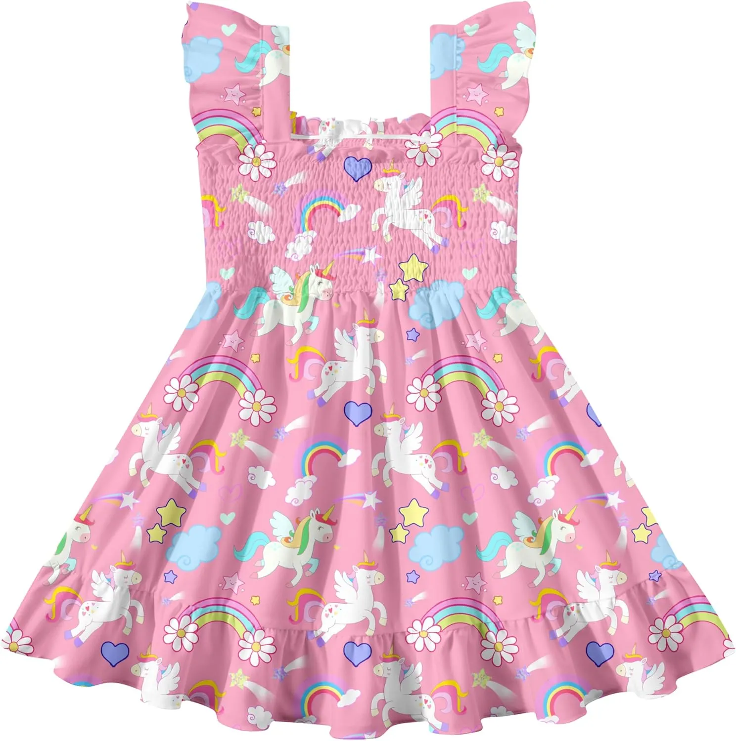 Toddler Little Girls Dress Kids Sleeveless Ruffle Dresses Summer Blue Floral Beach Casual Sundress for 3-7 Years