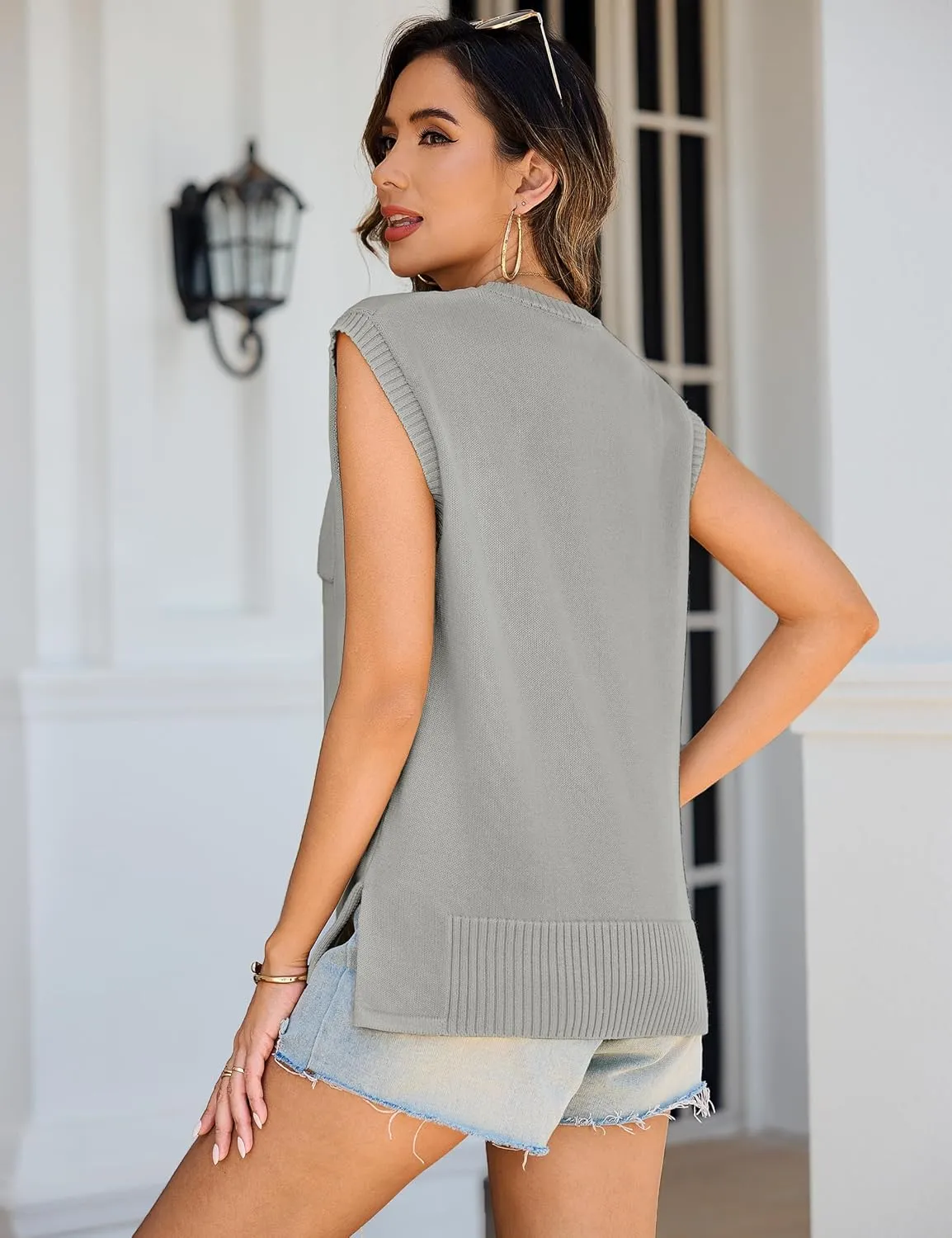 Totatuit Women's Crew Neck Sleeveless Sweater Vest with Pockets 2025 Trendy Ribbed Knit Casual Pullover Tank Tops S-XXL