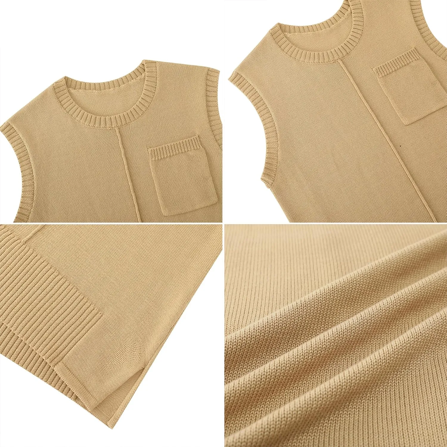 Totatuit Women's Crew Neck Sleeveless Sweater Vest with Pockets 2025 Trendy Ribbed Knit Casual Pullover Tank Tops S-XXL